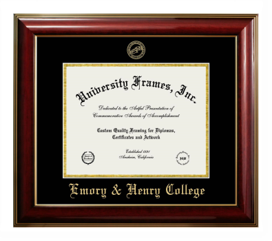 Emory & Henry College Diploma Frame in Classic Mahogany with Gold Trim with Black & Gold Mats for document: 8 1/2"h x 11"w  