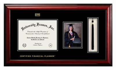 Certified Financial Planner Diploma with 5 x 7 Portrait & Tassel Box Frame in Classic Mahogany with Black & Black Mats for document: 8 1/2"h x 11"w  