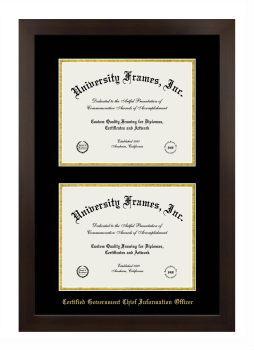 Certified Government Chief Information Officer Double Diploma Frame in Manhattan Espresso with Black & Gold Mats for document: 8 1/2"h x 11"w  , document: 8 1/2"h x 11"w  