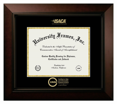 Certified in Risk and Information Systems Control (ISACA) Diploma Frame in Legacy Black Cherry with Black & Gold Mats for document: 8 1/2"h x 11"w  