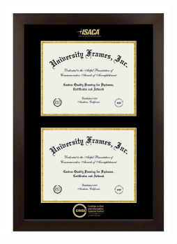 Certified in Risk and Information Systems Control (ISACA) Double Diploma Frame in Manhattan Espresso with Black & Gold Mats for document: 8 1/2"h x 11"w  , document: 8 1/2"h x 11"w  