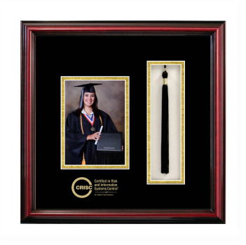Certified in Risk and Information Systems Control (ISACA) 5 x 7 Portrait with Tassel Box Frame in Petite Cherry with Black & Gold Mats
