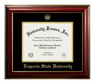 Emporia State University Diploma Frame in Classic Mahogany with Gold Trim with Black & Gold Mats for document: 8 1/2"h x 11"w  