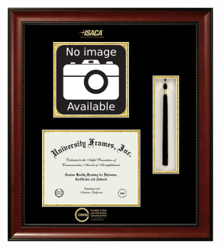 Certified in Risk and Information Systems Control (ISACA) Double Opening with Campus Image & Tassel Box (Stacked) Frame in Avalon Mahogany with Black & Gold Mats for document: 8 1/2"h x 11"w  