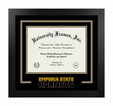 Emporia State University Logo Mat Frame in Manhattan Black with Black & Bronze Mats for document: 8 1/2"h x 11"w  