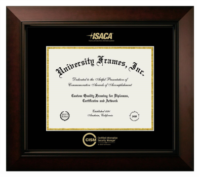 Certified Information Security Manager (ISACA) Diploma Frame in Legacy Black Cherry with Black & Gold Mats for document: 8 1/2"h x 11"w  