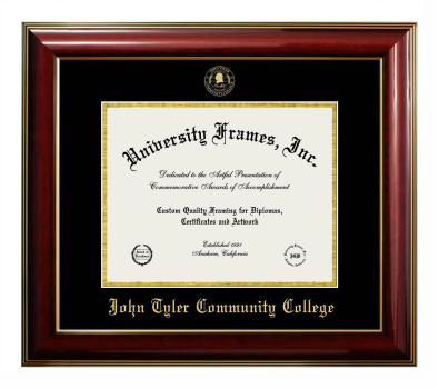John Tyler Community College Diploma Frame in Classic Mahogany with Gold Trim with Black & Gold Mats for document: 8 1/2"h x 11"w  
