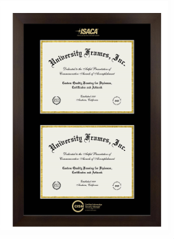 Certified Information Security Manager (ISACA) Double Diploma Frame in Manhattan Espresso with Black & Gold Mats for document: 8 1/2"h x 11"w  , document: 8 1/2"h x 11"w  