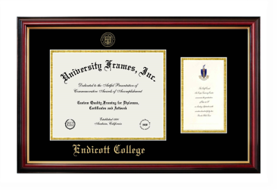 Endicott College Diploma with Announcement Frame in Petite Mahogany with Gold Trim with Black & Gold Mats for document: 8 1/2"h x 11"w  , diploma: 7"h x 4"w  