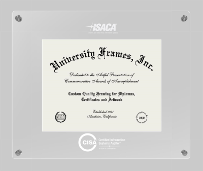 Certified Information Systems Auditor (ISACA) Lucent Clear-over-Clear Frame in Lucent Clear Moulding with Lucent Clear Mat for document: 8 1/2"h x 11"w  