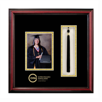 Certified Information Systems Auditor (ISACA) 5 x 7 Portrait with Tassel Box Frame in Petite Cherry with Black & Gold Mats