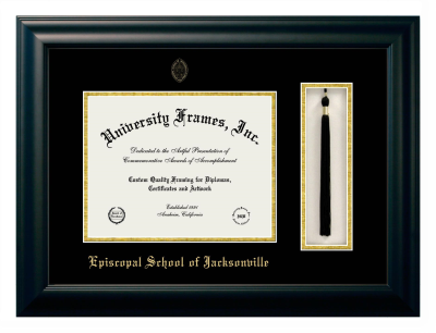 Episcopal School of Jacksonville Diploma with Tassel Box Frame in Satin Black with Black & Gold Mats for document: 8 1/2"h x 11"w  