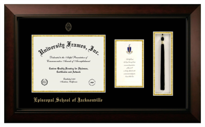 Episcopal School of Jacksonville Diploma with Announcement & Tassel Box Frame in Legacy Black Cherry with Black & Gold Mats for document: 8 1/2"h x 11"w  , diploma: 7"h x 4"w  