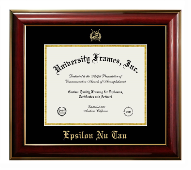 Epsilon Nu Tau Diploma Frame in Classic Mahogany with Gold Trim with Black & Gold Mats for document: 8 1/2"h x 11"w  