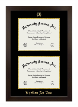Epsilon Nu Tau Double Diploma Frame in Manhattan Espresso with Black & Gold Mats for document: 8 1/2"h x 11"w  , document: 8 1/2"h x 11"w  