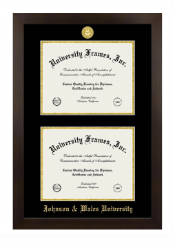 Johnson & Wales University Double Diploma Frame in Manhattan Espresso with Black & Gold Mats for document: 8 1/2"h x 11"w  , document: 8 1/2"h x 11"w  