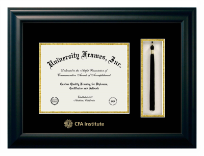 CFA Institute Diploma with Tassel Box Frame in Satin Black with Black & Gold Mats for document: 8 1/2"h x 11"w  