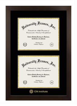 CFA Institute Double Diploma Frame in Manhattan Espresso with Black & Gold Mats for document: 8 1/2"h x 11"w  , document: 8 1/2"h x 11"w  