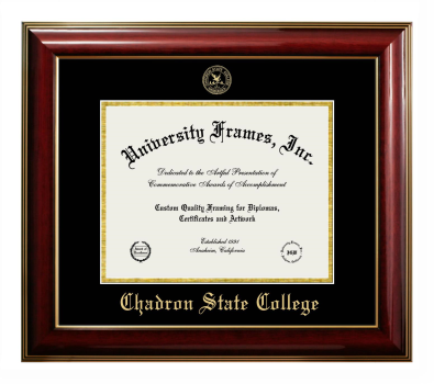 Chadron State College Diploma Frame in Classic Mahogany with Gold Trim with Black & Gold Mats for document: 8 1/2"h x 11"w  