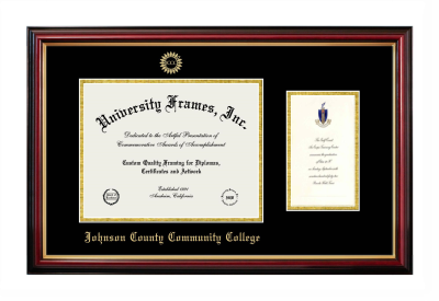 Johnson County Community College Diploma with Announcement Frame in Petite Mahogany with Gold Trim with Black & Gold Mats for document: 8 1/2"h x 11"w  , diploma: 7"h x 4"w  