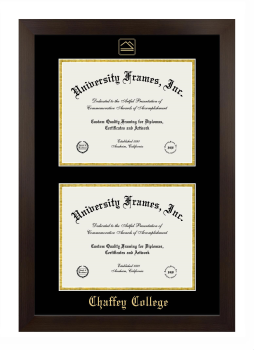 Chaffey College Double Diploma Frame in Manhattan Espresso with Black & Gold Mats for document: 8 1/2"h x 11"w  , document: 8 1/2"h x 11"w  