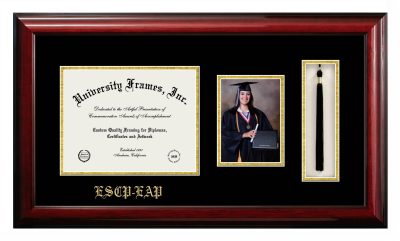 ESCP-EAP Diploma with 5 x 7 Portrait & Tassel Box Frame in Classic Mahogany with Black & Gold Mats for document: 8 1/2"h x 11"w  