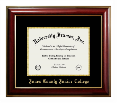 Jones County Junior College Diploma Frame in Classic Mahogany with Gold Trim with Black & Gold Mats for document: 8 1/2"h x 11"w  
