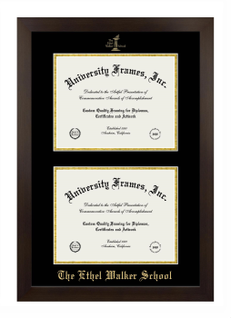 Ethel Walker School Double Diploma Frame in Manhattan Espresso with Black & Gold Mats for document: 8 1/2"h x 11"w  , document: 8 1/2"h x 11"w  