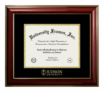 Judson University Diploma Frame in Classic Mahogany with Gold Trim with Black & Gold Mats for document: 8 1/2"h x 11"w  
