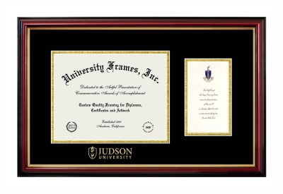 Judson University Diploma with Announcement Frame in Petite Mahogany with Gold Trim with Black & Gold Mats for document: 8 1/2"h x 11"w  , diploma: 7"h x 4"w  