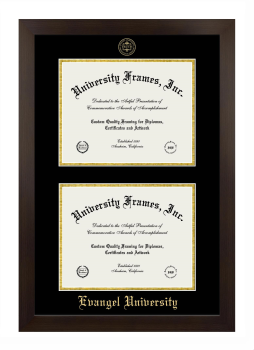 Evangel University Double Diploma Frame in Manhattan Espresso with Black & Gold Mats for document: 8 1/2"h x 11"w  , document: 8 1/2"h x 11"w  