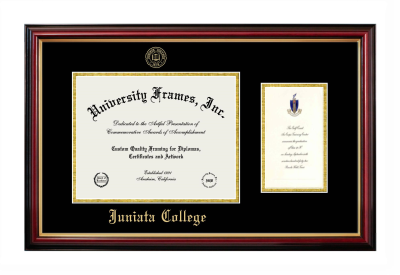Juniata College Diploma with Announcement Frame in Petite Mahogany with Gold Trim with Black & Gold Mats for document: 8 1/2"h x 11"w  , diploma: 7"h x 4"w  