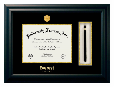 Everest College Diploma with Tassel Box Frame in Satin Black with Black & Gold Mats for document: 8 1/2"h x 11"w  