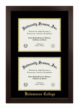 Kalamazoo College Double Diploma Frame in Manhattan Espresso with Black & Gold Mats for document: 8 1/2"h x 11"w  , document: 8 1/2"h x 11"w  