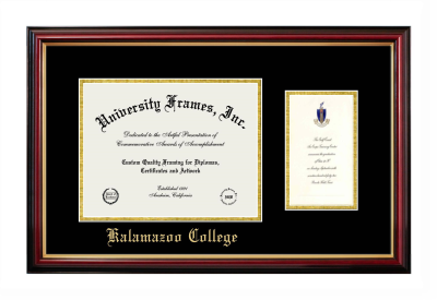 Kalamazoo College Diploma with Announcement Frame in Petite Mahogany with Gold Trim with Black & Gold Mats for document: 8 1/2"h x 11"w  , diploma: 7"h x 4"w  