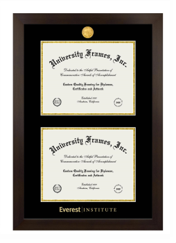 Everest Institute Double Diploma Frame in Manhattan Espresso with Black & Gold Mats for document: 8 1/2"h x 11"w  , document: 8 1/2"h x 11"w  