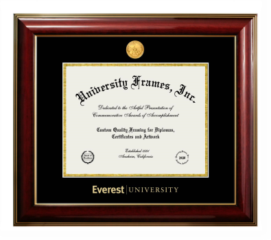 Everest University Diploma Frame in Classic Mahogany with Gold Trim with Black & Gold Mats for document: 8 1/2"h x 11"w  