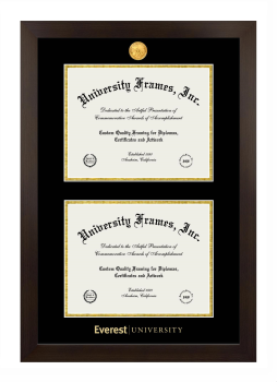 Everest University Double Diploma Frame in Manhattan Espresso with Black & Gold Mats for document: 8 1/2"h x 11"w  , document: 8 1/2"h x 11"w  
