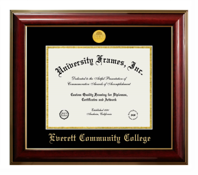 Everett Community College Diploma Frame in Classic Mahogany with Gold Trim with Black & Gold Mats for document: 8 1/2"h x 11"w  