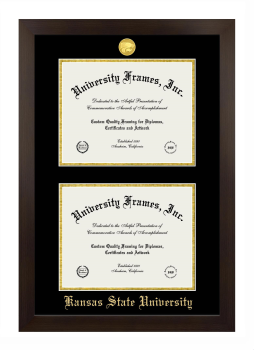 Kansas State University Double Diploma Frame in Manhattan Espresso with Black & Gold Mats for document: 8 1/2"h x 11"w  , document: 8 1/2"h x 11"w  