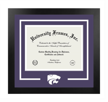 Kansas State University College of Arts and Sciences Logo Mat Frame in Manhattan Black with Purple & White Mats for document: 8 1/2"h x 11"w  