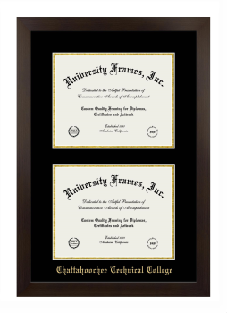 Chattahoochee Technical College Double Diploma Frame in Manhattan Espresso with Black & Gold Mats for document: 8 1/2"h x 11"w  , document: 8 1/2"h x 11"w  