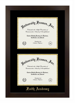 Faith Academy Double Diploma Frame in Manhattan Espresso with Black & Gold Mats for document: 8 1/2"h x 11"w  , document: 8 1/2"h x 11"w  