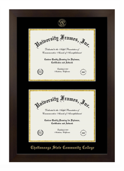 Chattanooga State Community College Double Diploma Frame in Manhattan Espresso with Black & Gold Mats for document: 8 1/2"h x 11"w  , document: 8 1/2"h x 11"w  