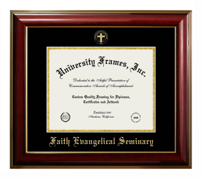 Faith Evangelical Seminary Diploma Frame in Classic Mahogany with Gold Trim with Black & Gold Mats for document: 8 1/2"h x 11"w  