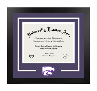 Kansas State University College of Technology and Aviation Logo Mat Frame in Manhattan Black with Purple & White Mats for document: 8 1/2"h x 11"w  