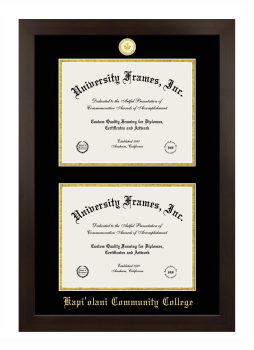 Kapiolani Community College Double Diploma Frame in Manhattan Espresso with Black & Gold Mats for document: 8 1/2"h x 11"w  , document: 8 1/2"h x 11"w  