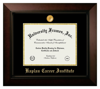 Kaplan Career Institute Diploma Frame in Legacy Black Cherry with Black & Gold Mats for document: 8 1/2"h x 11"w  
