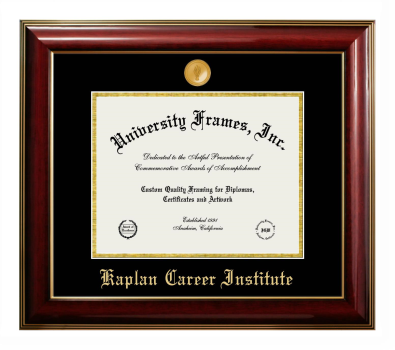 Kaplan Career Institute Diploma Frame in Classic Mahogany with Gold Trim with Black & Gold Mats for document: 8 1/2"h x 11"w  