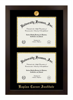 Kaplan Career Institute Double Diploma Frame in Manhattan Espresso with Black & Gold Mats for document: 8 1/2"h x 11"w  , document: 8 1/2"h x 11"w  
